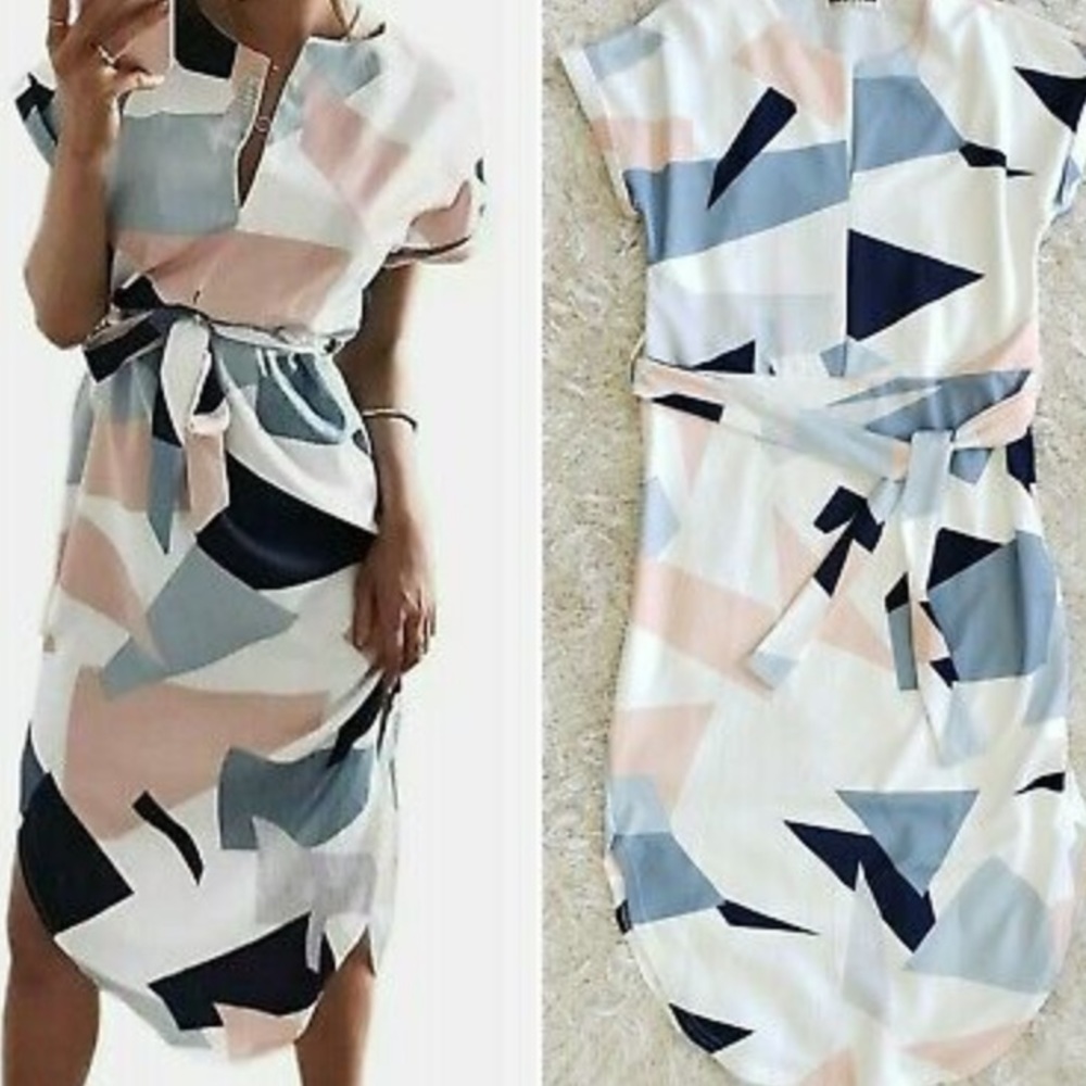 Womens Casual V-Neck Geometric Pattern Print Dress